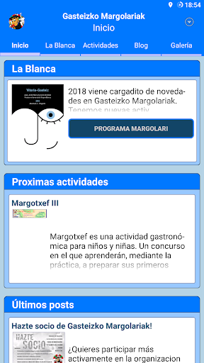 Main view of the Gasteizko Margolariak mobile app.